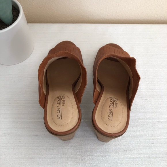 New Adam Tucker Mackey Cognac Laser Cut Leather Peep Toe Heeled Mules Woman’s 8M - Picture 8 of 13